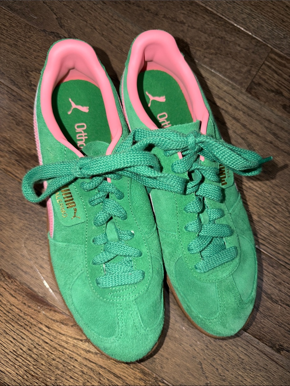 PUMA Palermo Green Pink Suede Gum Sole Retro Sneakers Women’s 10.5